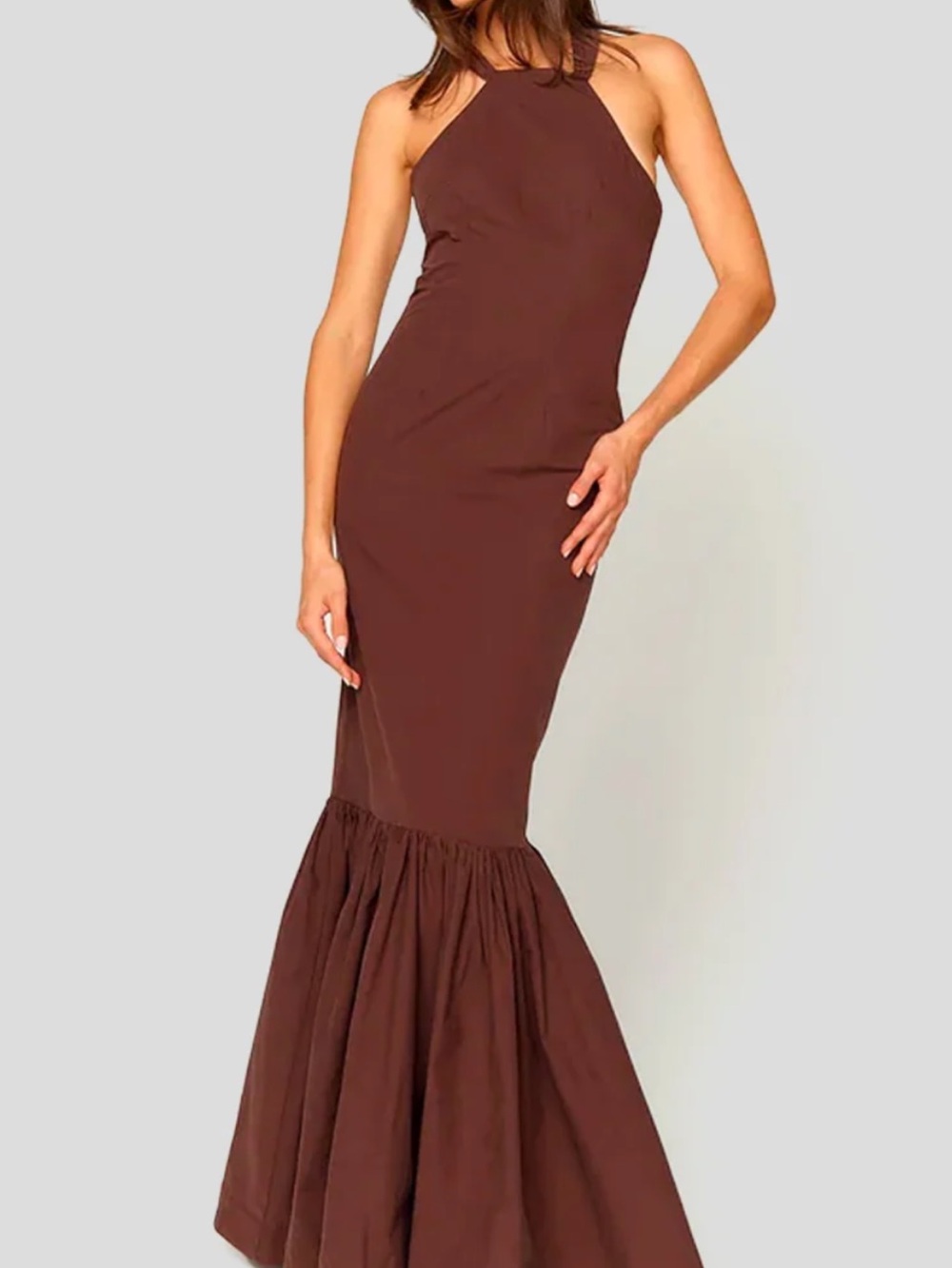 House of Sunny Brown Halter Mermaid Maxi Dress